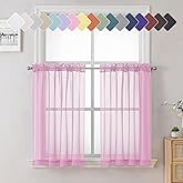 Lecloud Light Pink Sheer Curtains 36 Inch Length 2 Panels, Elegant Voile Cafe Short Curtain Tiers, Airy Breathable Gauzy Kitchen Curtains for Bedroom with Dual Rod Pocket, Each Panel 42 X 36 Inch
