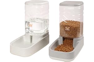 Elevon Automatic Cat Feeder, Gravity Food and Water Dispenser Bowl Set for Small Medium Dogs Animals, Pet Feeder Dispenser Storage Food, 3.8L Large Capacity, White & Gray