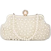 UBORSE Women Pearl Clutch Bag Noble Crystal Beaded Evening Bag Wedding Clutch with Pearl Chain