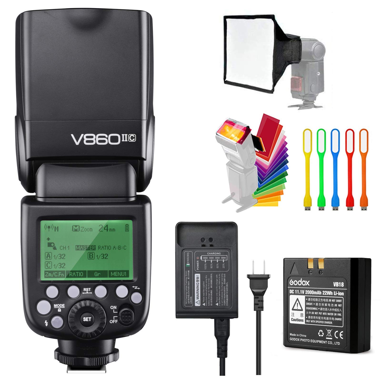 Godox V860II-C V860IIC TTL Flash for Canon, GN60, HSS 1/8000s, 2.4G Wireless Speedlite, Li-ion Battery (650 Shots), External On-Camera Flash with Diffuser Kit