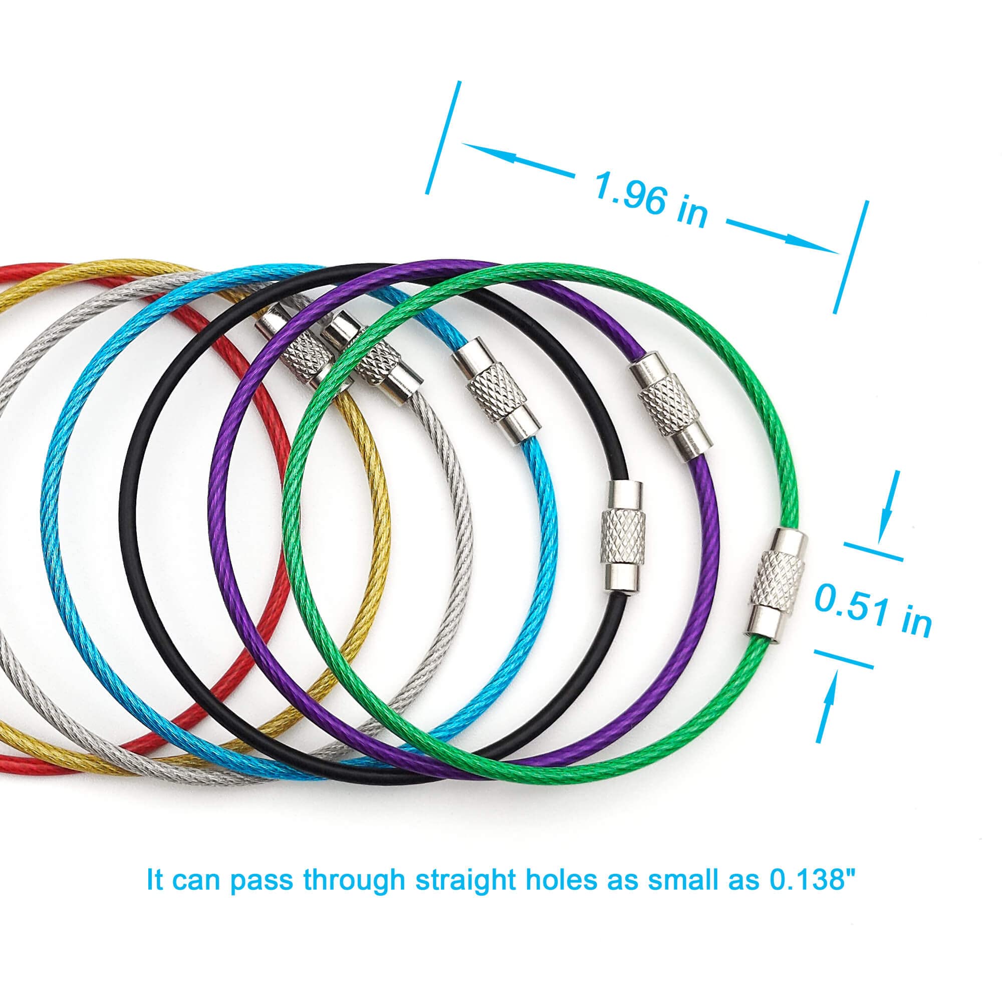 Jollyants Key Rings Stainless Steel Key Chains for Women & Luggage Tag Loops, Key chain Accessories Multicolor 7 Pack, 6.8 inches