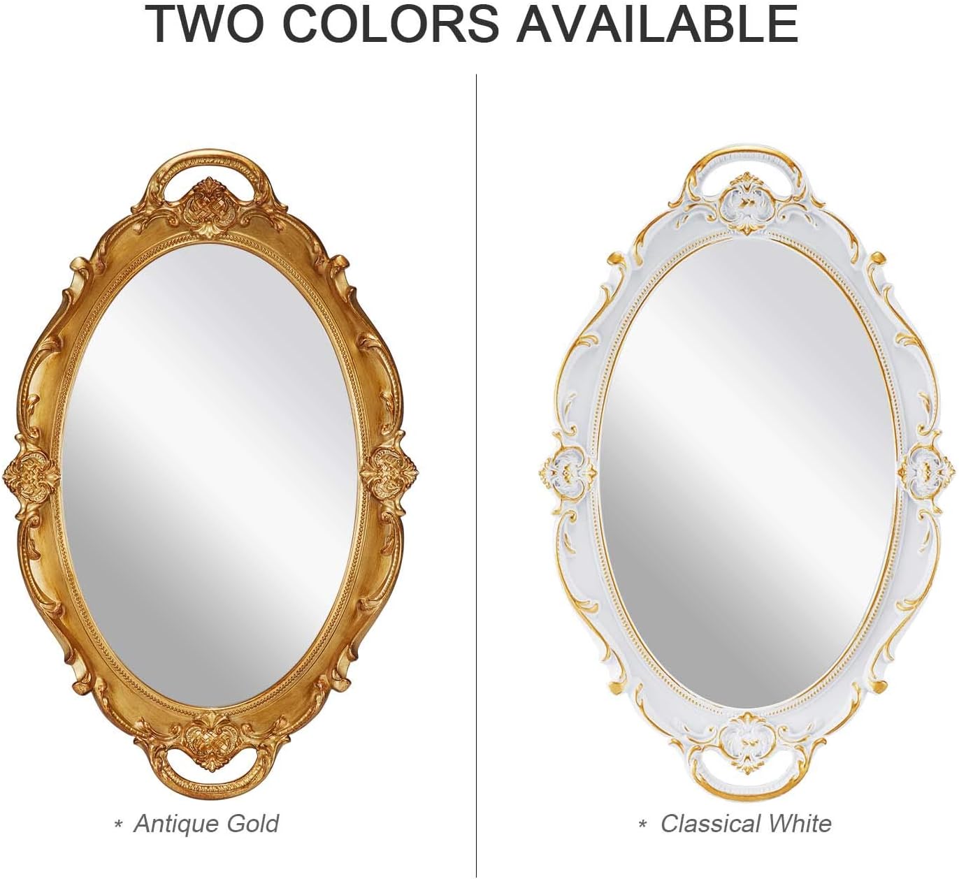 OMIRO Decorative Wall Mirror, Vintage Carved Hanging Mirrors for Bedroom Living-Room Dresser Decor, Oval Antique Gold 10" W x 15" L: Home & Kitchen