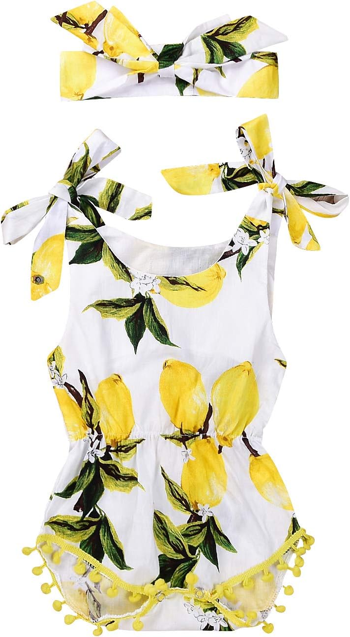 Kissybaby Lemon Baby Clothes, Newborn Infant Girls Romper Outfit Bodysuit Jumpsuit Sunsuit Onesie with Headband
