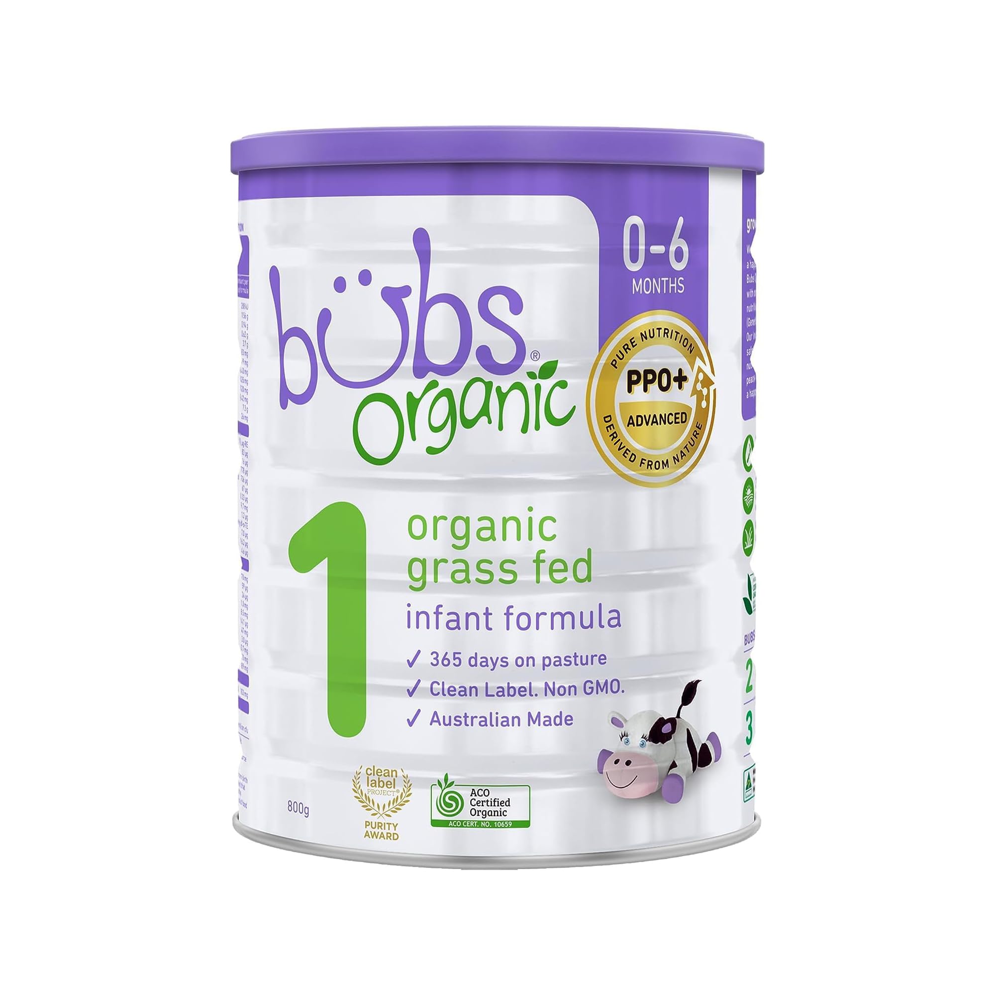 Bubs Organic Grass Fed Infant Formula Stage 1, Infants 0-6 months, Made with Non-GMO Organic Milk, 28.2 oz