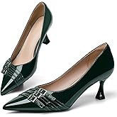Women's Kitten Heels Leather Comfortable Closed Toe Pointed Toe Pumps Stiletto Heeled Dress Shoes for Women Classic Wedding Party Work Pump Shoes