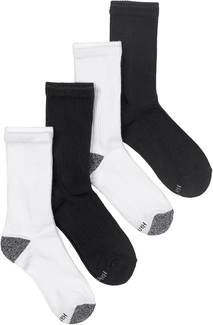 Hanes Fit Women's Black/White Cushion Crew Socks with Arch Support 4Pack 911 at Amazon Women