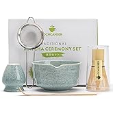 Ochcahser Matcha Kit Set, Matcha Whisk Set Includes Matcha Bowl And Holder, Bamboo Matcha Whisk, Scoop and Matcha Sifter, 17 oz Mottled Blue Glaze Ceramic Matcha Kit for Tea Lovers