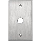 ENERLITES 0.625" Diameter Hole Metal Wall Plate, Size 4.50" x 2.76" Silver | 0.625" diameter hole for phone cable, Rust-proof 430 stainless, Standard 1-gang, UL Listed, 3-year warranty, 7761