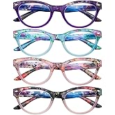Sumkyle 4 Pack Cat Eye Reading Glasses Blue Light Blocking for Women,Stylish Pattern Spring Hinges Computer Readers