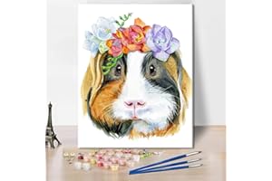 TUMOVO Cute Guinea Pig Paint by Numbers Adult Flowers Pet Paint by Number for Wall Decor Animal Art Paint by Numbers for Adults Beginner Oil Painting Kits Gift for Kids and Adults 16x20inch (Frameless)