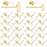 Earring Posts Stainless Steel, Flasoo 1200Pcs Hypoallergenic Earrings Posts and Backs, Gold Flat Pad Ear Ring Studs with Clutch for Earring Making and DIY Stud Earring Supplies