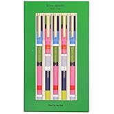 kate spade new york Fine Point Pen Set of 5, Plastic Colorful Pens, Fine Tip Colored Ink Pens for Precise Writing and Journaling, Sunny Day Stripe