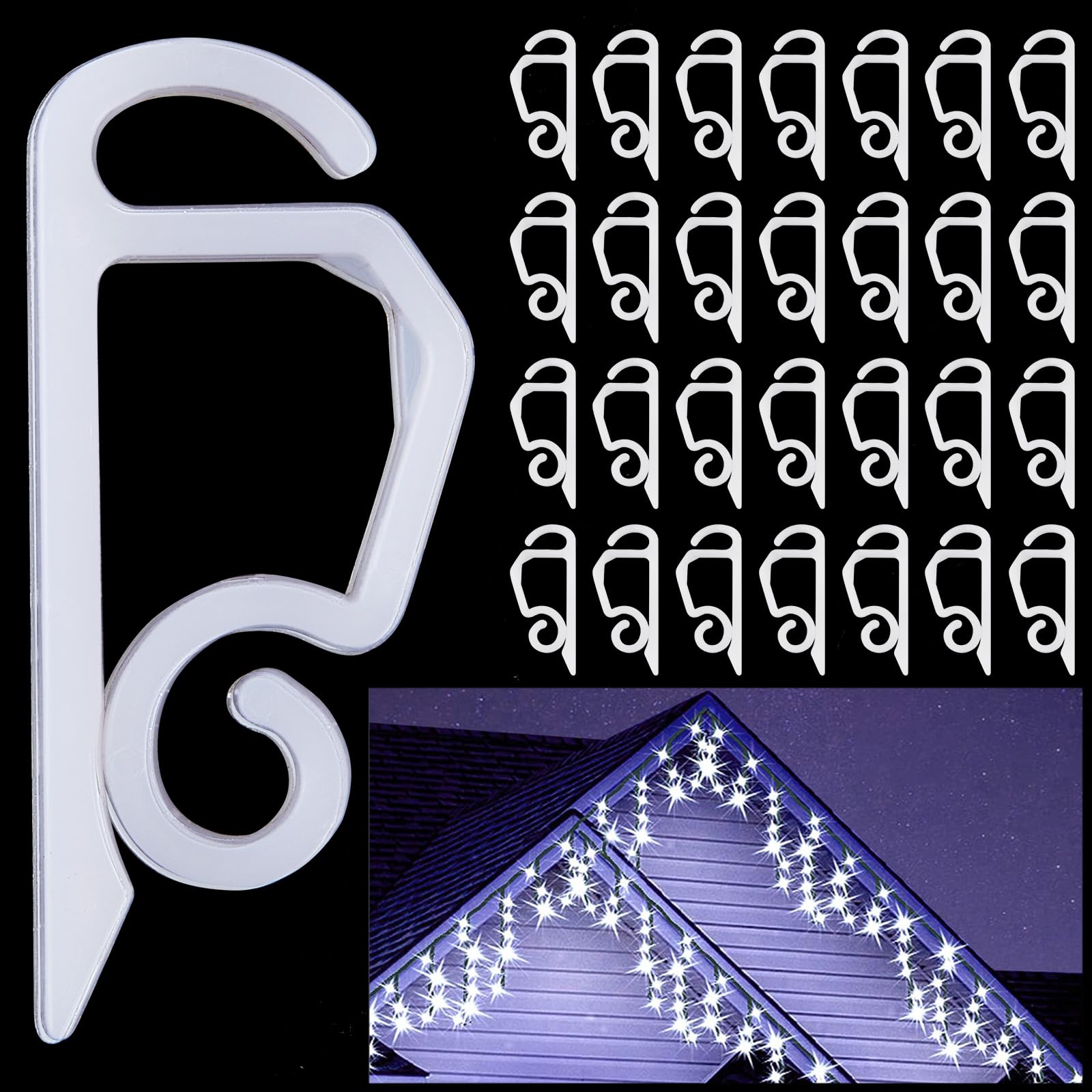 Vikdio 60 Pcs Gutter Hooks for Christmas Lights Outdoor, Holiday Lights Clips, Gutter Clips for Fixing String Lights Icicle Lights on Halloween Xmas Decoration Garden Tree Window