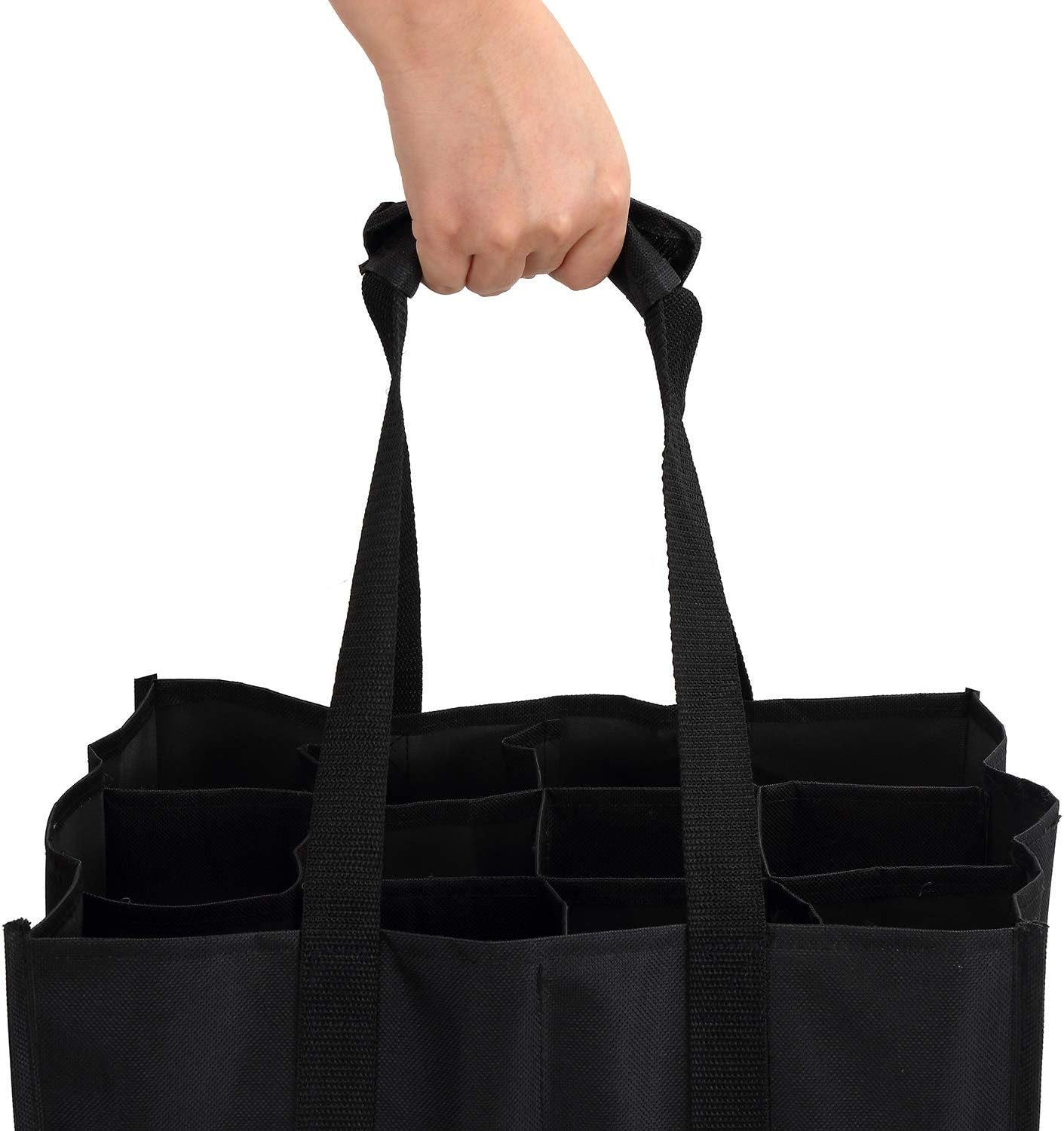Tebery 2 Set of 12 Bottle Bags, Bottle Bag for 12 x 1.5 Litre Bottles, Carry Bag with Dividers, 34 x 26.5 x 27.5 cm, Black - Image 4