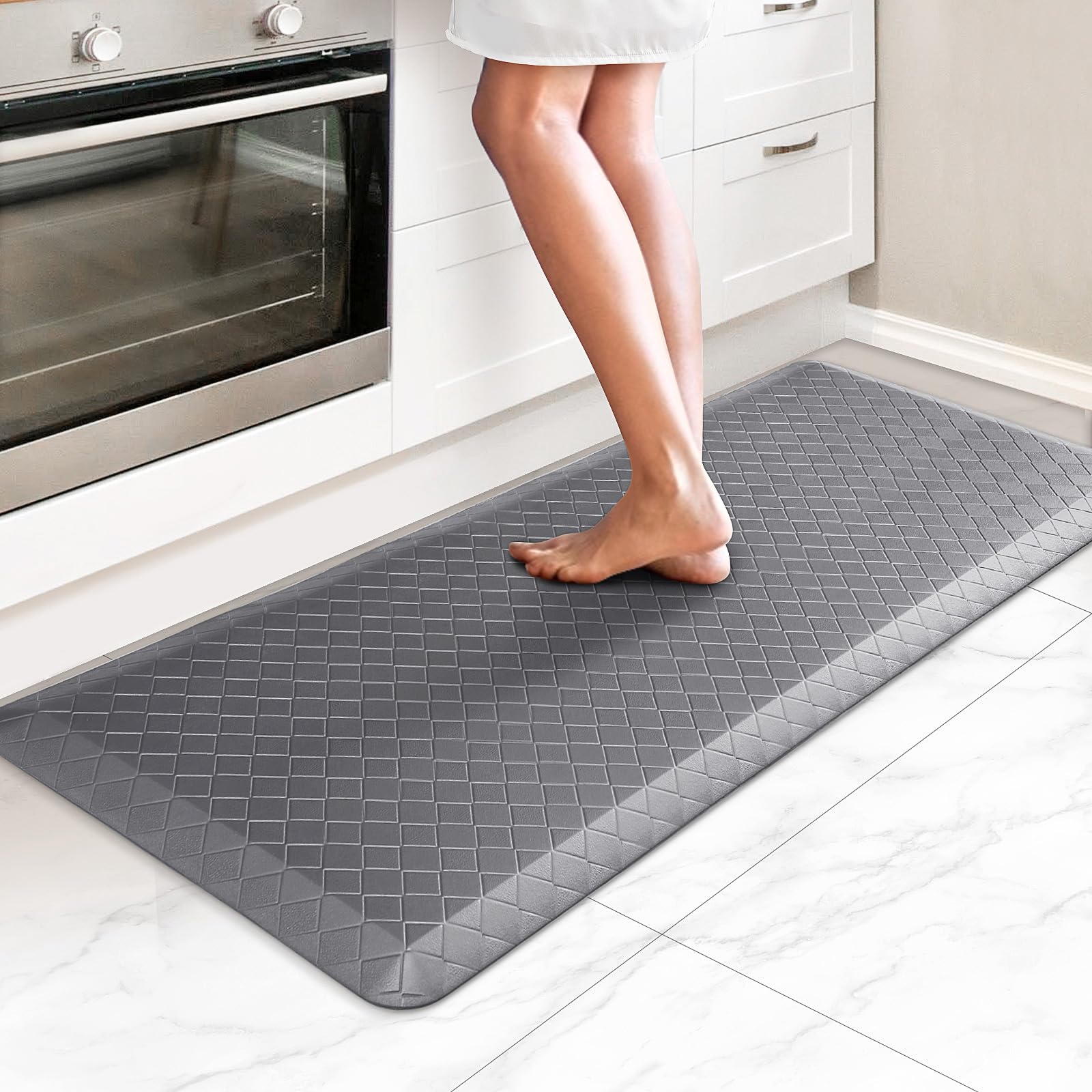 HappyTrends Kitchen Floor Mat - 4/5 Inch Thick Anti-Fatigue Kitchen Rug,Waterproof Non-Slip Kitchen Mats and Rugs Heavy Duty Ergonomic Comfort Rug for Kitchen,Office,Sink,Laundry,(22"x54", Gray) Image