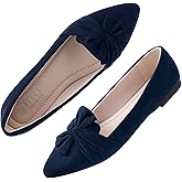 MUSSHOE Women's Pointed-Toe Ballet Flat: Bowknot Dressy Flats Comfortable Memory Foam Shoes - Wedding Party Business Work Office Navy Suede 38