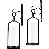 Souliron Hanging Hurricane Glass Wall Sconce Candle Holder Black Metal Wall Decorations Set of 2 HLJ15-291B2
