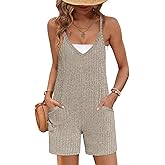Ekouaer Rompers for Women Summer Casual Sleeveless Spaghetti Strap Jumpsuit Ribbed Shorts Overalls with Pockets