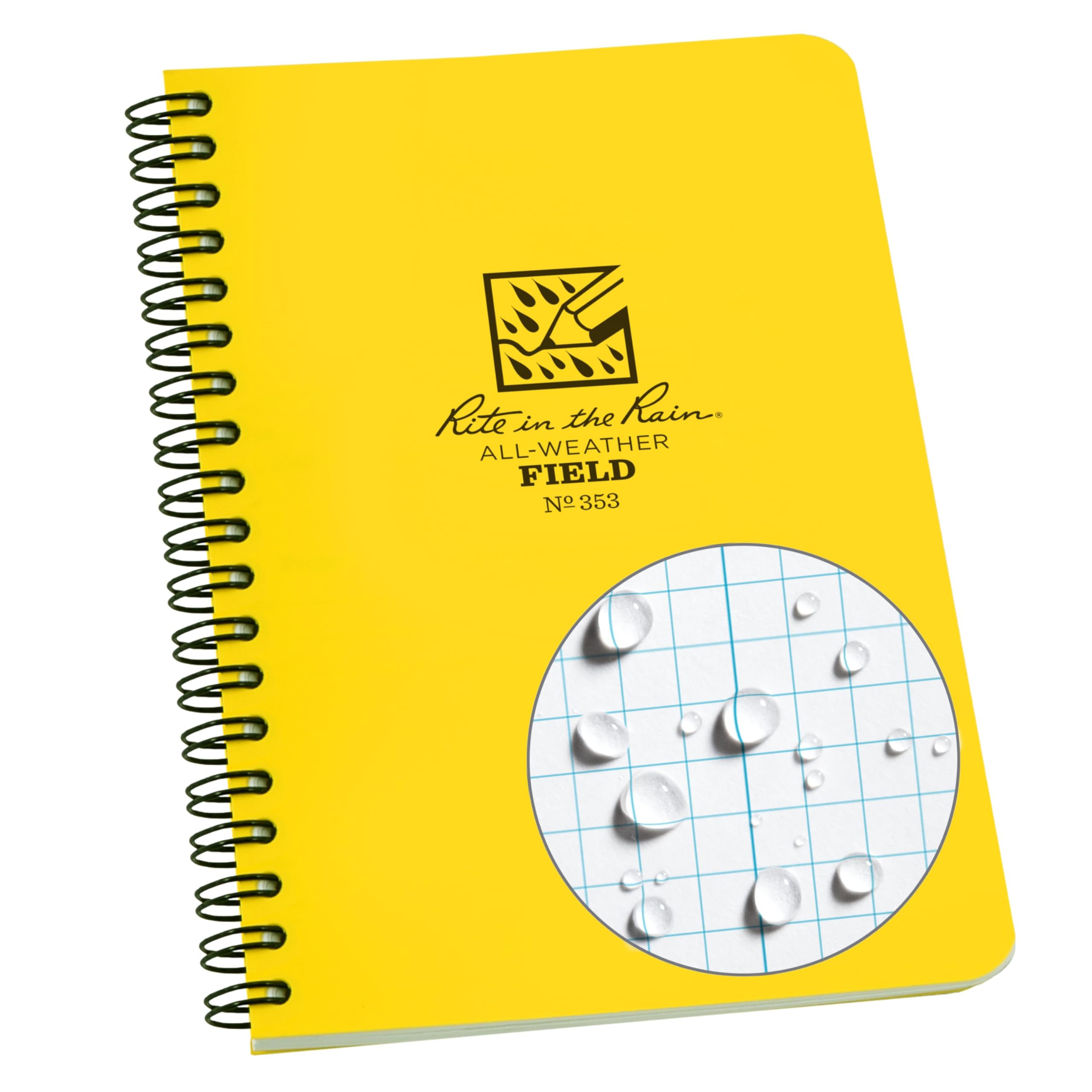 Rite in the Rain Weatherproof Side Spiral Notebook, 4.625" x 7", Yellow Cover, Field Pattern (No. 353) — image 1