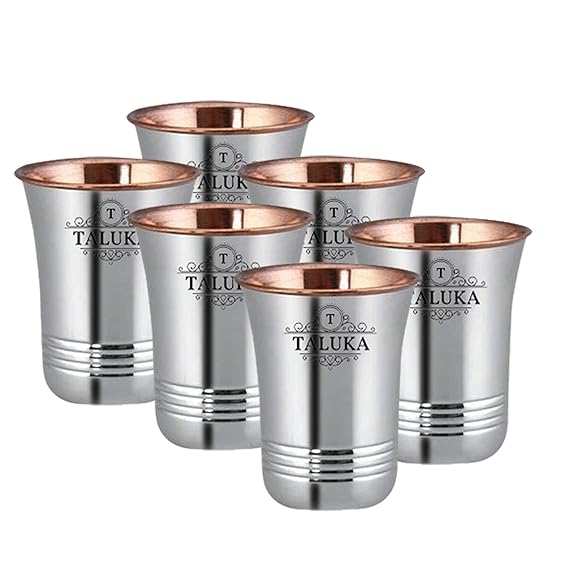 Buy Taluka Copper Steel Designer Glasses Tumbler (300 ml/Each) Set of 2
