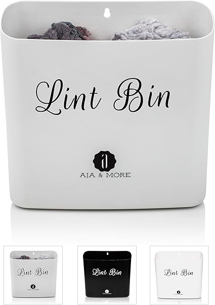 Lint Holder Bin for Laundry Room by A.J.A. & More | Space Saving Waste Bin with Magnetic Strip for Dryer, Washer, or Wall Mount (Light Grey)