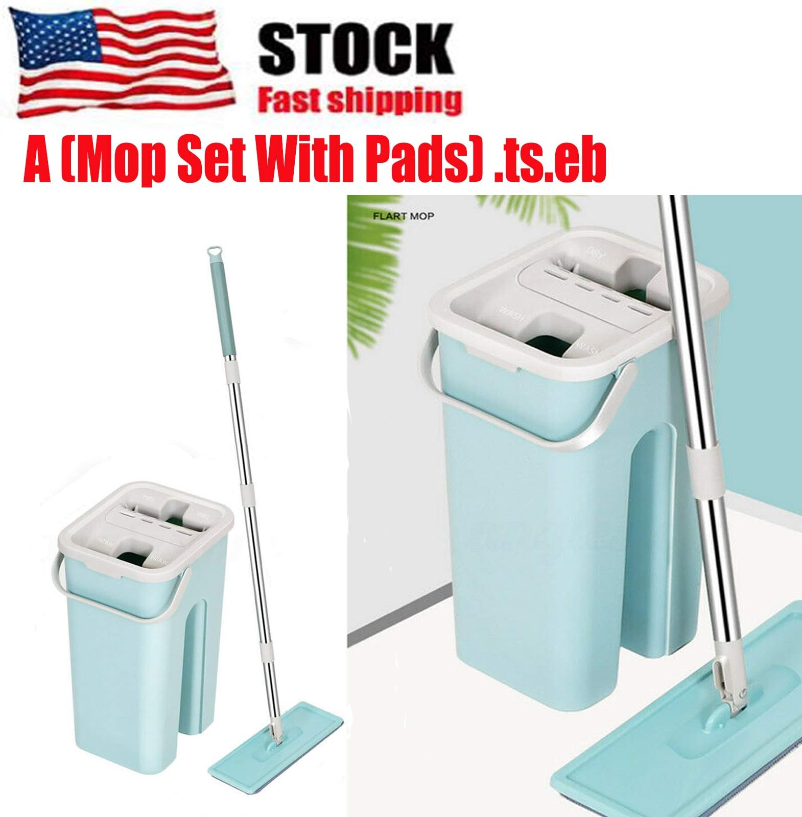 TSSPLUS Squeeze Mop and Bucket Hand Free Flat Floor Self Cleaning Microfiber Mop Pad