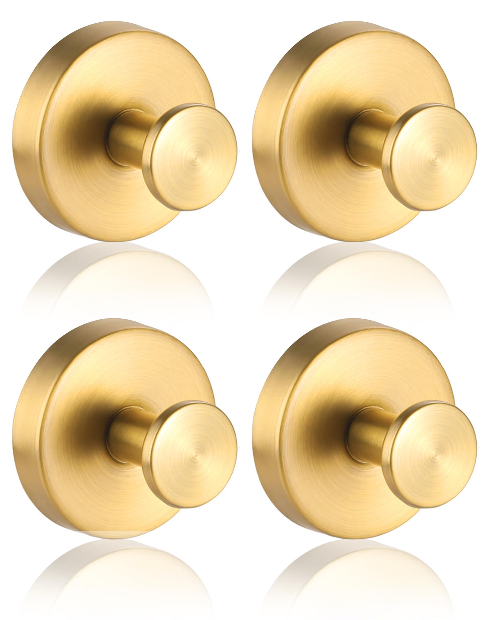 Anvin 4 Pack Suction Cup Hooks Stainless Steel Hanging Hooks No Drill Hooks for Bathroom, Kitchen to Hang Towels, Robes, Loofah, Waterproof Suction Hooks Mounting on Glass Doors Tile Mirrors(Gold)