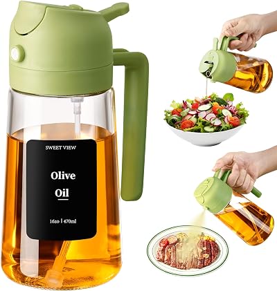 SWEET VIEW 470ml Oil Spray Bottle 2 in 1 Glass Pourer Sprayer Green