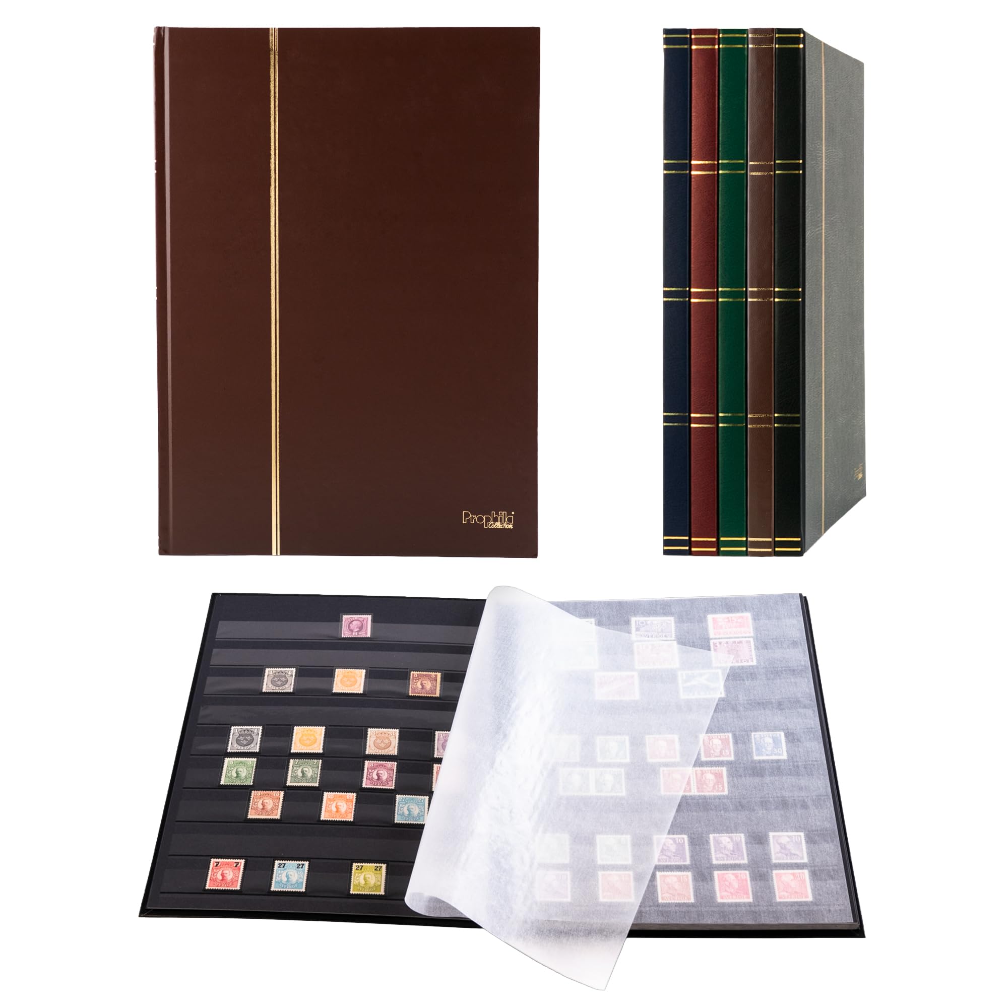 Prophila stamp album (new) 16 black sides, brown cover