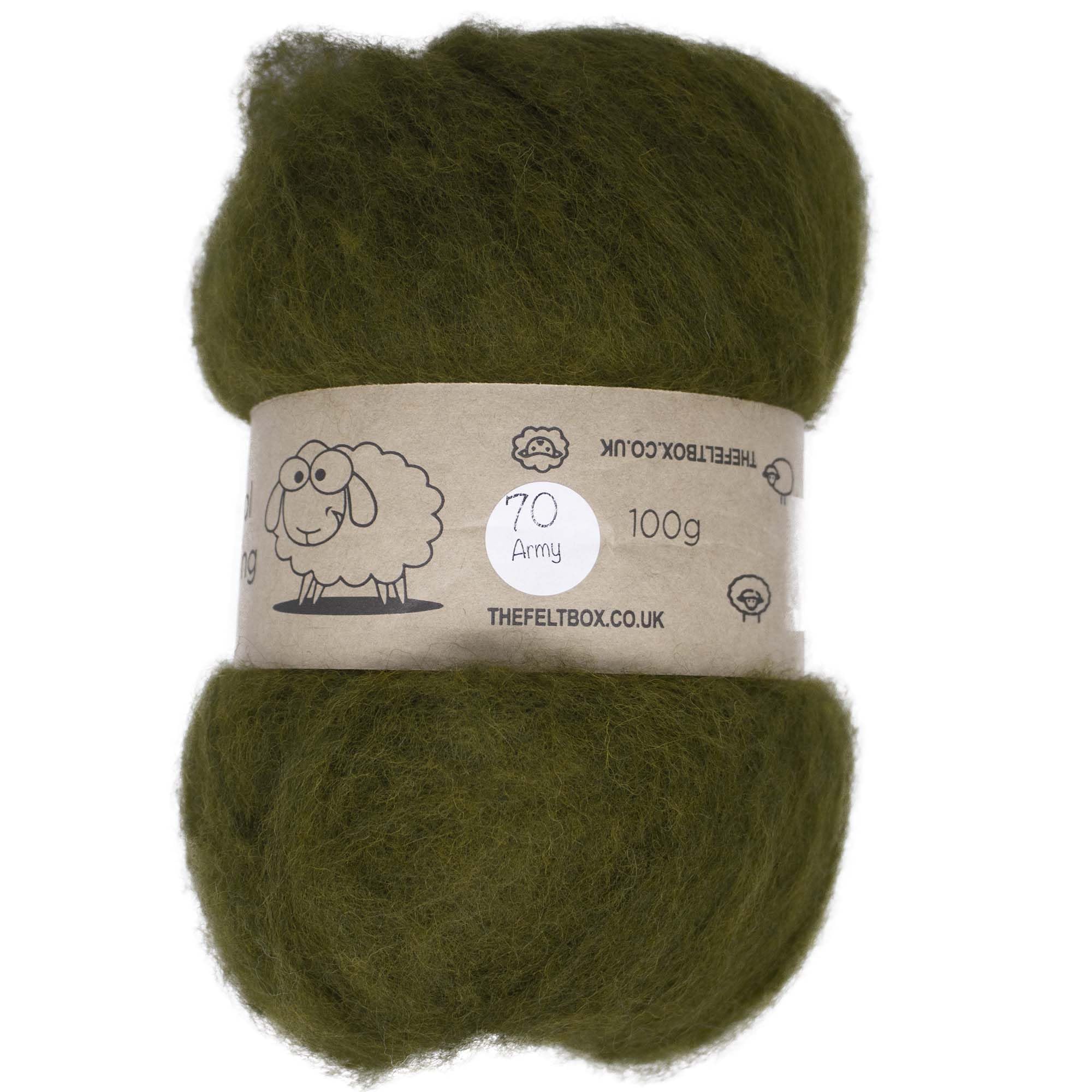 Carded Wool for Needle Felting – Army Green #70 – 100g Wool Batt for Needle & Wet Felting – The Felt Box