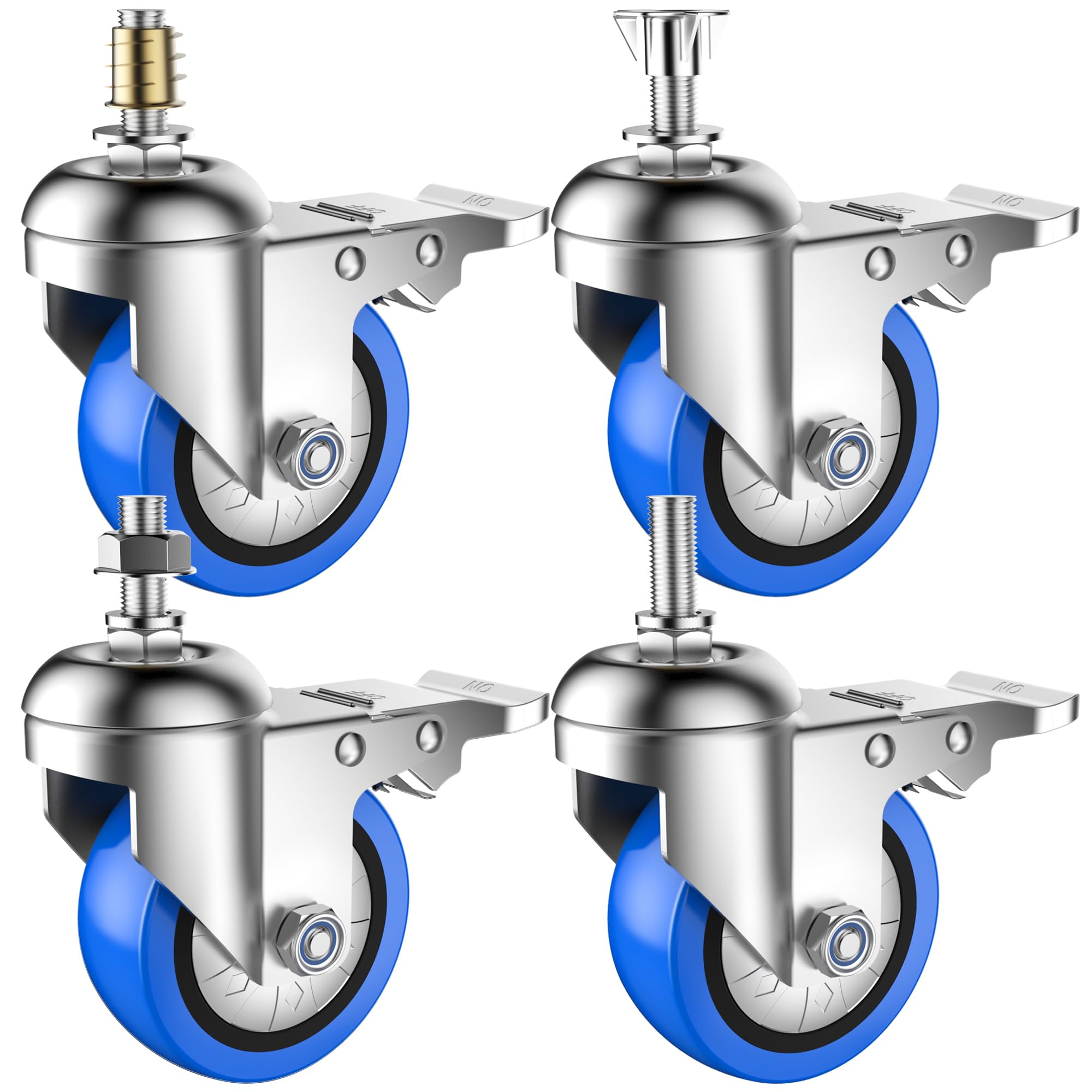 Deutnart Heavy Duty Ball Castors with Thread, 75 mm Furniture Castors Threaded Pin M10 x 25 mm, Silent Castors for Furniture, Swivel Castors with Brakes for Transport, Load up to 300 kg for Furniture