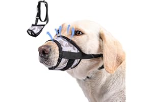 DoggieKit Dog Muzzle with Escape-Proof Elastic Neck Collar, Soft Breathable Air Mesh Mouth Cover Stops Biting Barking Chewing Allows Drinking Panting, Adjustable Muzzle for Small Medium Large Dogs