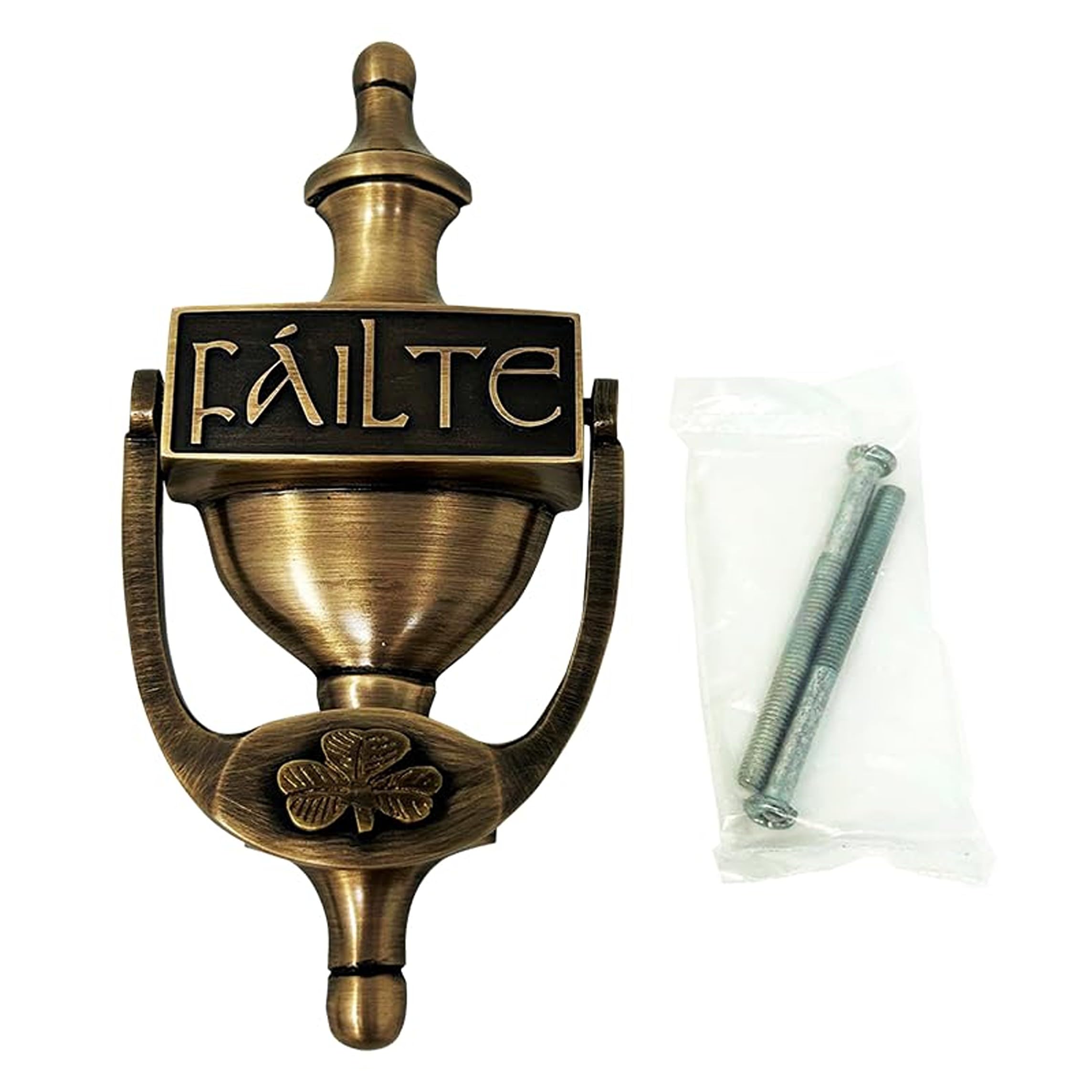 Exclusively Irish Door Knocker for Front Door Failte Shamrock Knocker Gift for Home 8'' (Antique Brass)