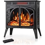 Electactic 24Inch Electric Fireplace Stove , Free-Standing Infrared Fireplace Stove, Controllable 3D Flame, 4 Variable Flame&