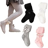 Uabwim 2PCS/3Pcs Toddler Tights Cable Knit With Bow Decoration,Girls Leggings Cotton Thick Pantyhose for Newborn Infant