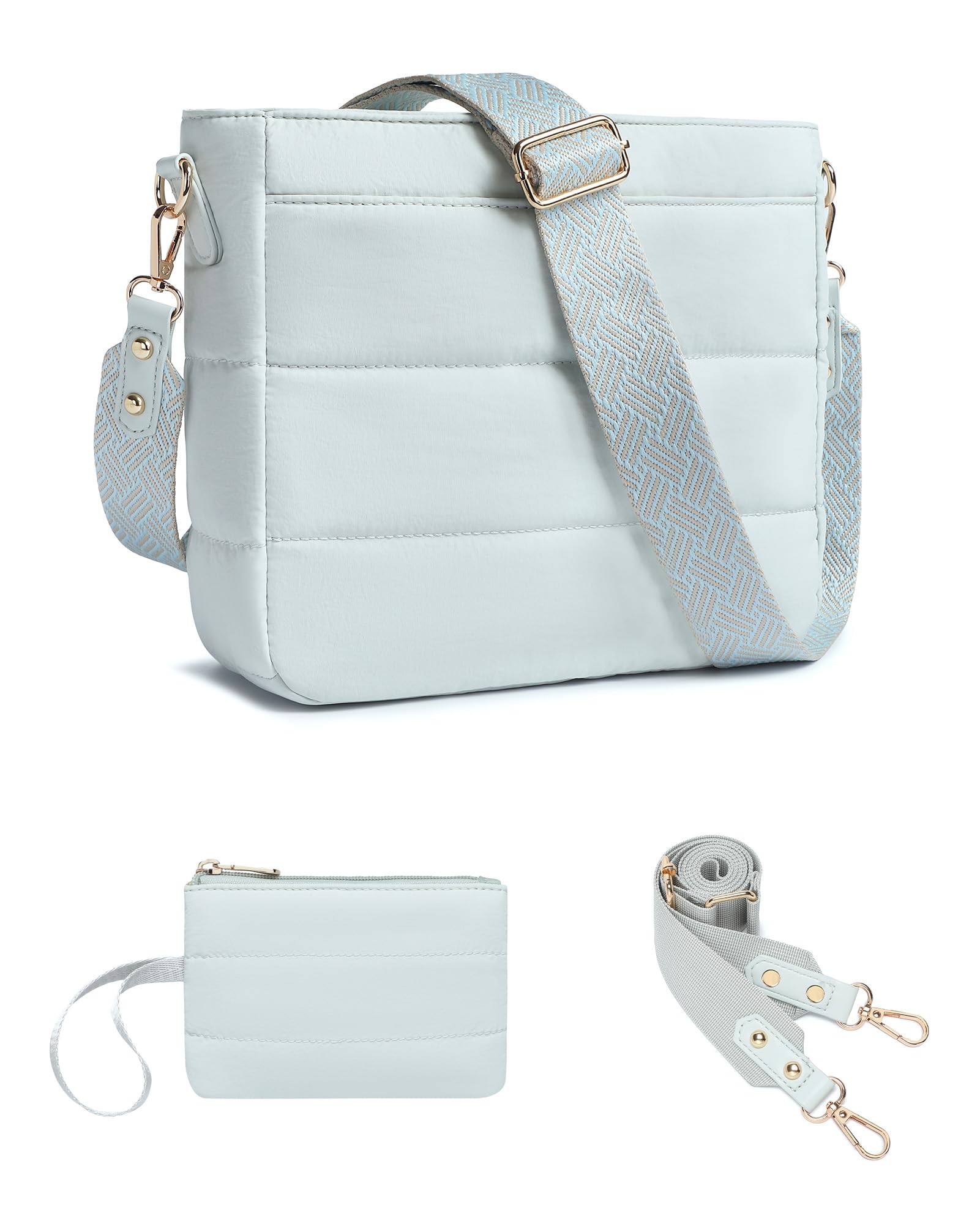 Photo 1 of Purses for Women 2PCS Puffer Quilted Crossbody Shoulder Hobo Bags Trendy Ladies Handbag with Coin Wallet 2 Adjustable Straps