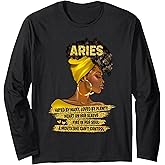 Black Women Afro Girls Soul Zodiac Sign Aries Queen Long Sleeve T-Shirt