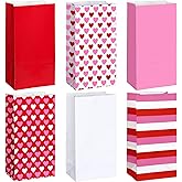 Sweetude 72 Pcs Valentines Day Heart Gifts Bags Bulk Valentines Party Favors Pink Red and White Goodies Bags Love Stripes Paper Candy Treat Cookie Snack for Classroom Gift Exchanging Supplies
