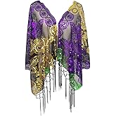 MERRYJULY Mardi Gras Shawl Scarf Cape Costume Party Favor Accessories Sequins Mardi Gras Poncho For Women