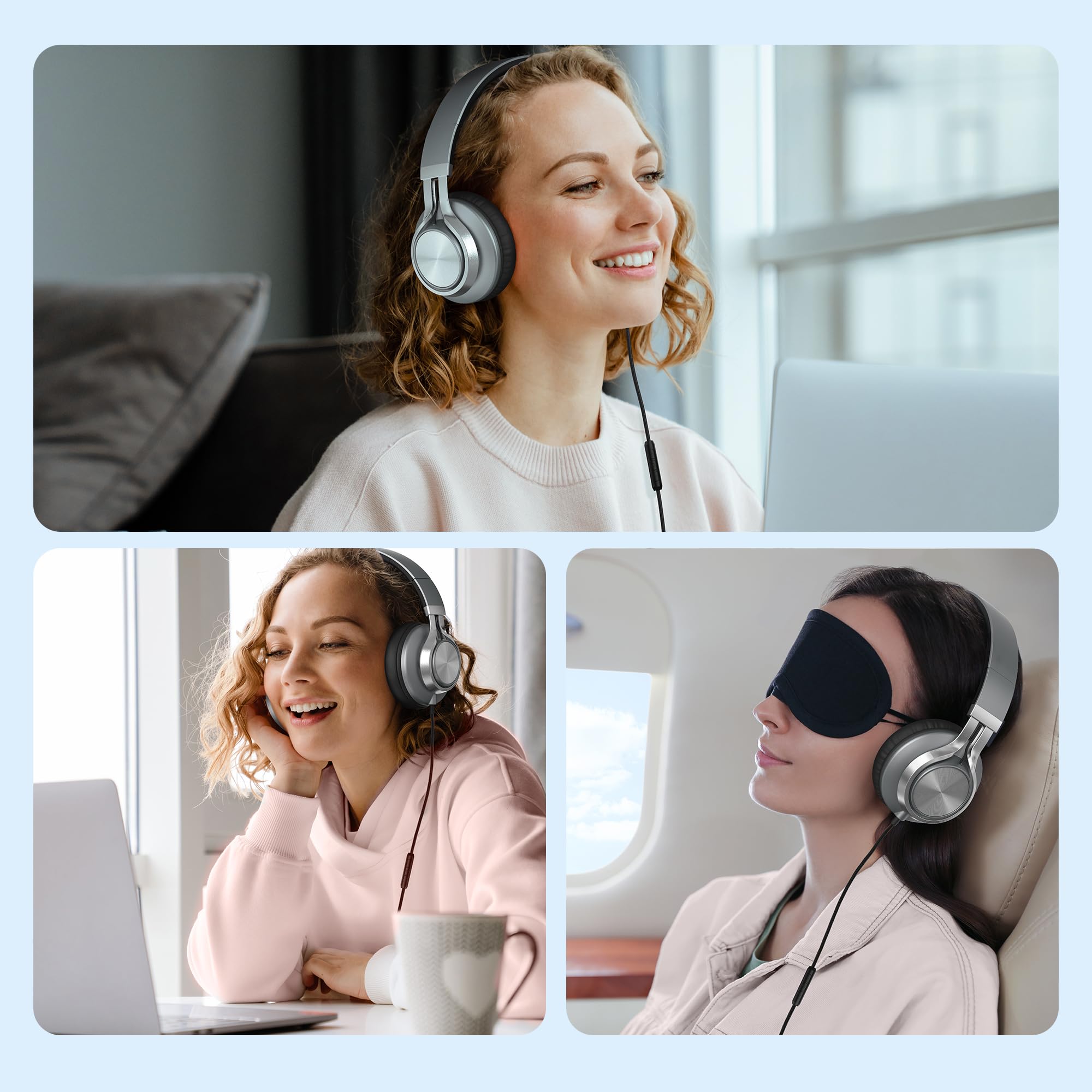 AILIHEN C90 Wired Headphones with Microphone Volume Control, Noise Reduction Over Ear Headphones Wired 3.5mm, Super Soft Corded Headphone for Cellphones, Tablet and Chromebook (Grey)