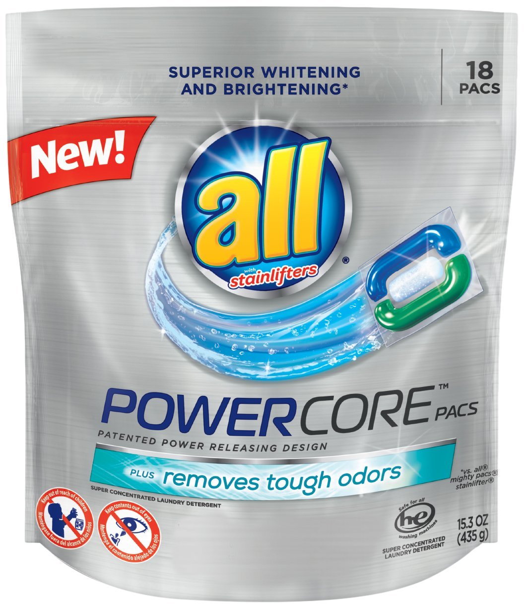 All POWERCORE Super Concentrated Laundry Detergent Pacs Plus Removes