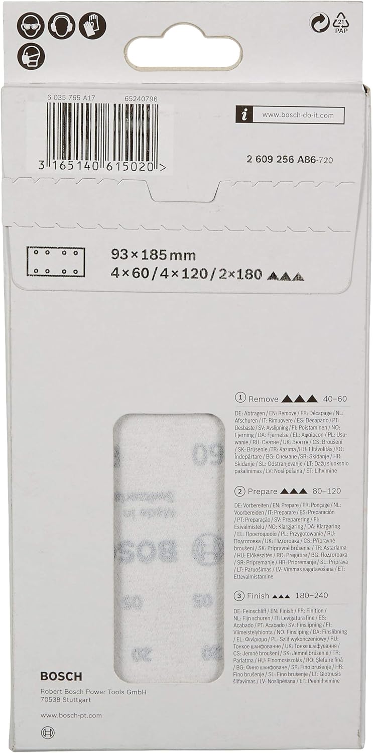Bosch 2609256A86 Sanding Sheet Set for Orbital Sanders (10-Piece), Mehrfarbig, 93 x 185 mm - Image 3