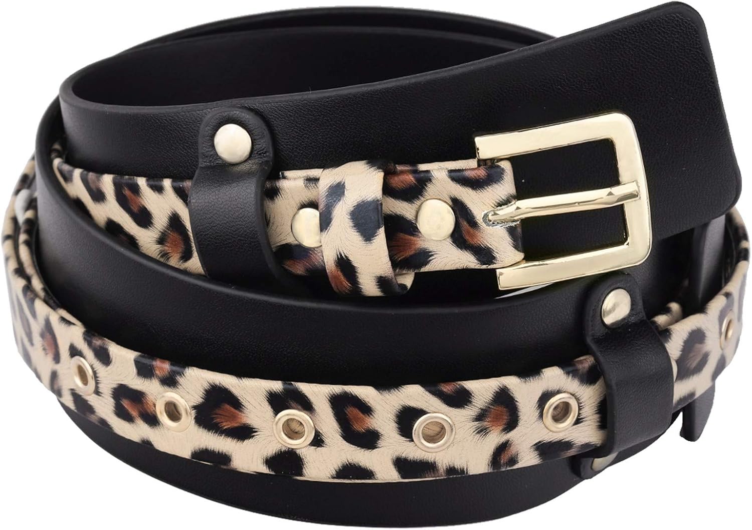 Samtree PU Leather Leopard Print Waist Belt for Women, Adjustable Wide