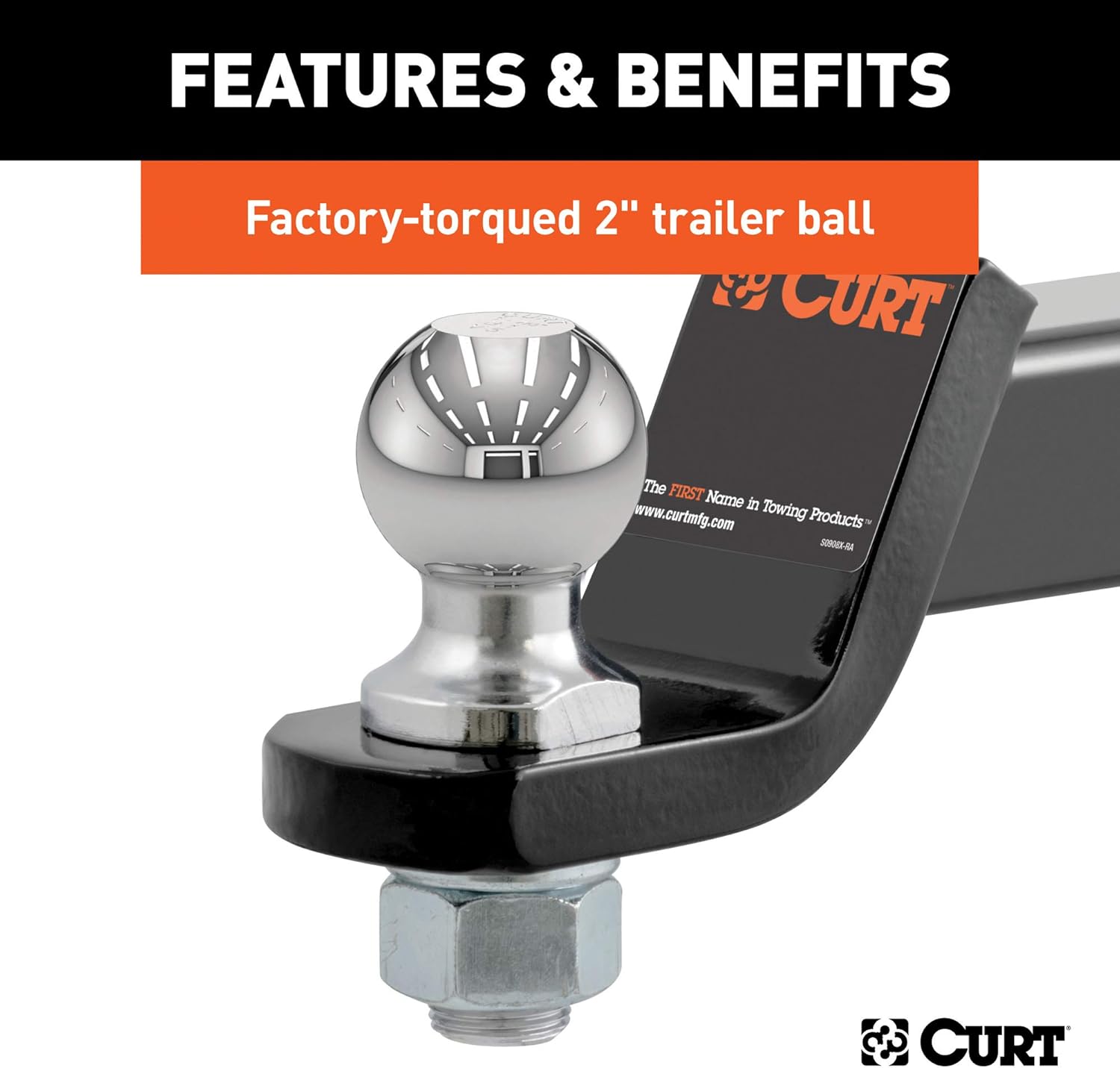 CURT 45036 Trailer Hitch Mount with 2-Inch Ball & Pin, Fits 2-in Receiver, 7,500 lbs, 2" Drop: Automotive