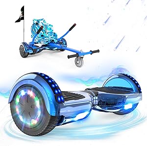 RCB Hoverboards mit Sitz Hoverkart komplett für Kinder, Skateboard mit Set, Hoverboards mit LED Lichtern und Bluetooth, Geschenk für Kinder