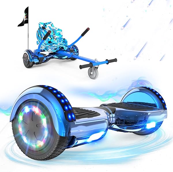 RCB Hoverboards mit Sitz Hoverkart komplett für Kinder, Skateboard mit Set, Hoverboards mit LED Lichtern und Bluetooth, Geschenk für Kinder