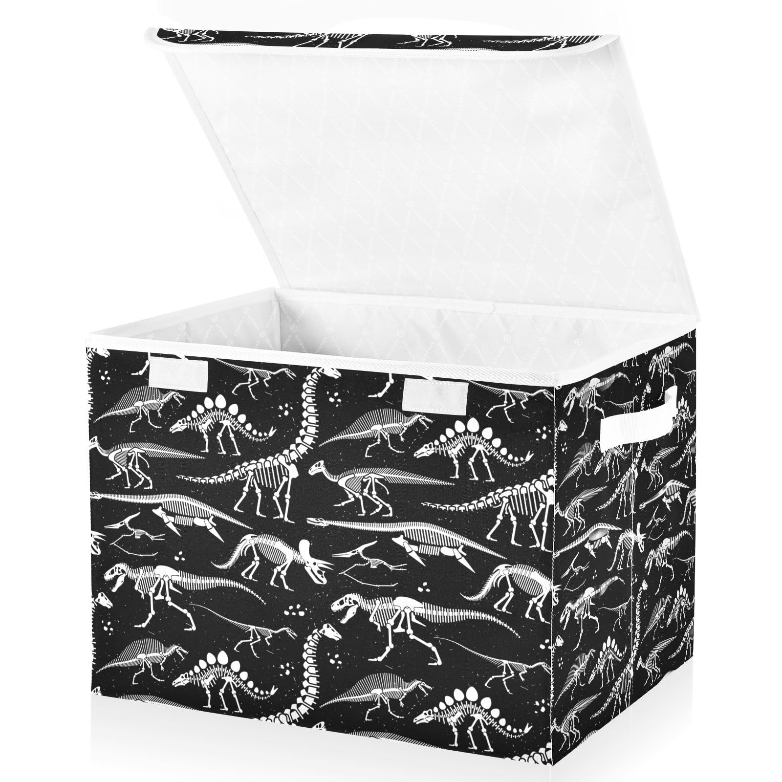 Mnsruu Storage Boxes with Lids, Black And White Dinosaur Skeleton Large Storage Basket Organizer Shelves Cube Bin Toy Clothes Underbed