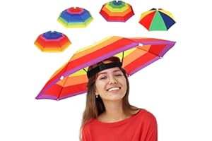 Arcimatto 4 Pack Umbrella Hat with Elastic Band, Fun Colorful party Hats, Hands-free Design for Beach Party, Camping, Outdoor Sun Rain Protection, Fits All Age Kids Adults