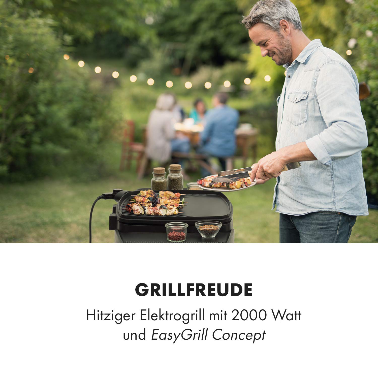 Klarstein Gatsby Elektrogrill Standgrill Tischgrill, Leistung: 2000 W, EasyGrill Concept, Grillfläche: 40 x 36 cm/Aluminiumdruckguss/Antihaft/Grillhaube, zwei Seitentische, schwarz 2