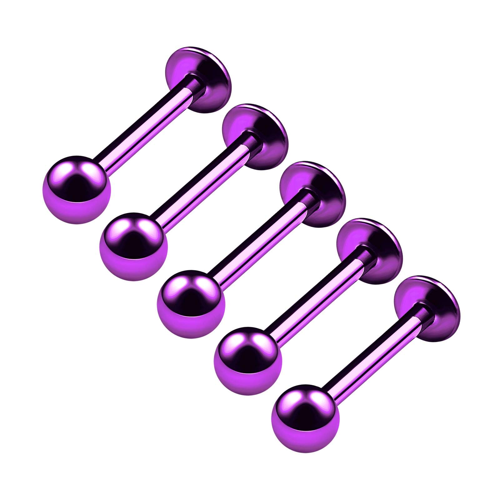 BanaVega 5PCS Anodized Purple Monroe Labret 16g 3/8 10mm 3mm Ball Marilyn Monroe Lip Tragus Spider Bite Piercing Jewellery 4827